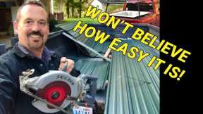 You can cut metal roofing and siding with a wood blade.  It is easy.